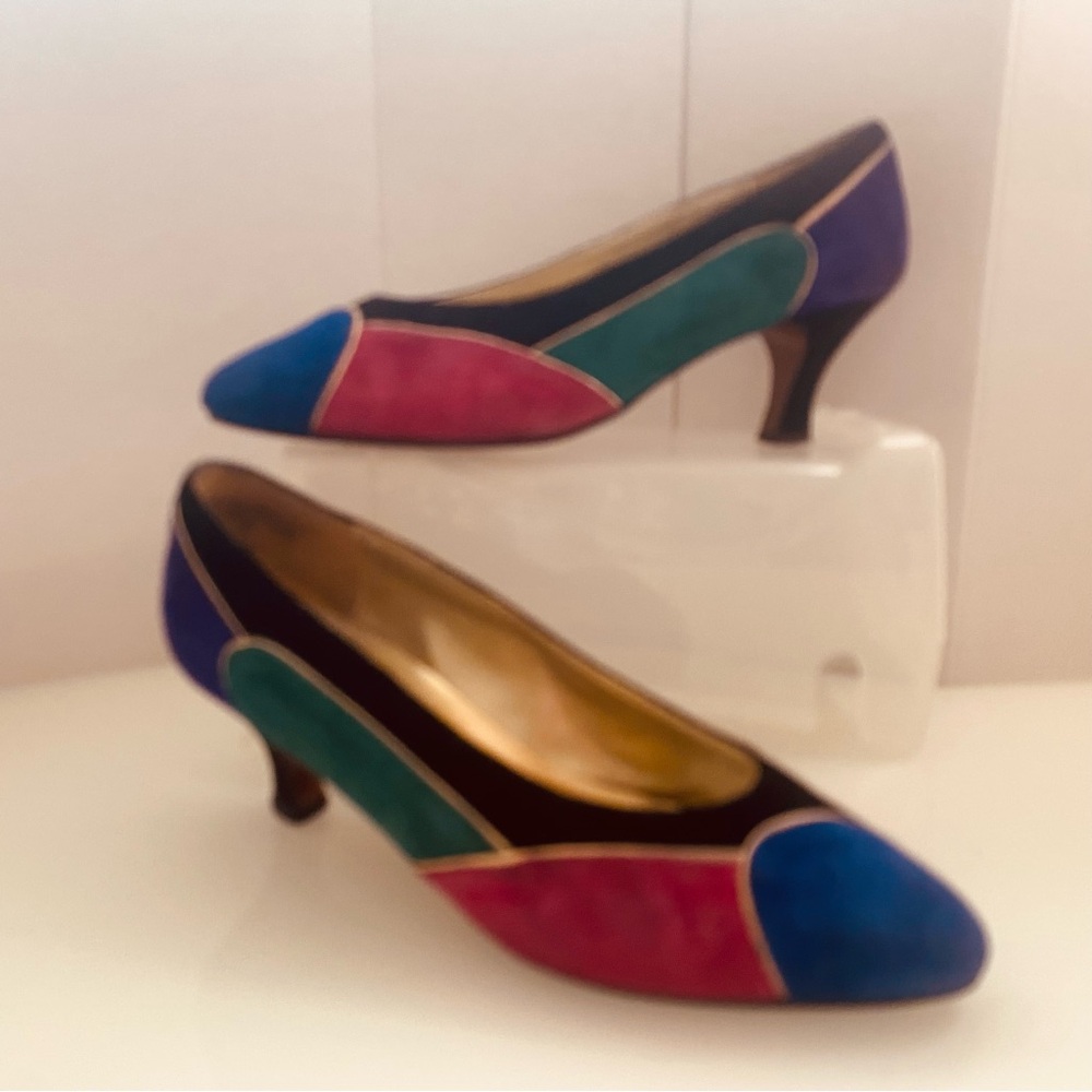 Ellemenno Blue and Pink Heels with Elegant Design Size 71/2